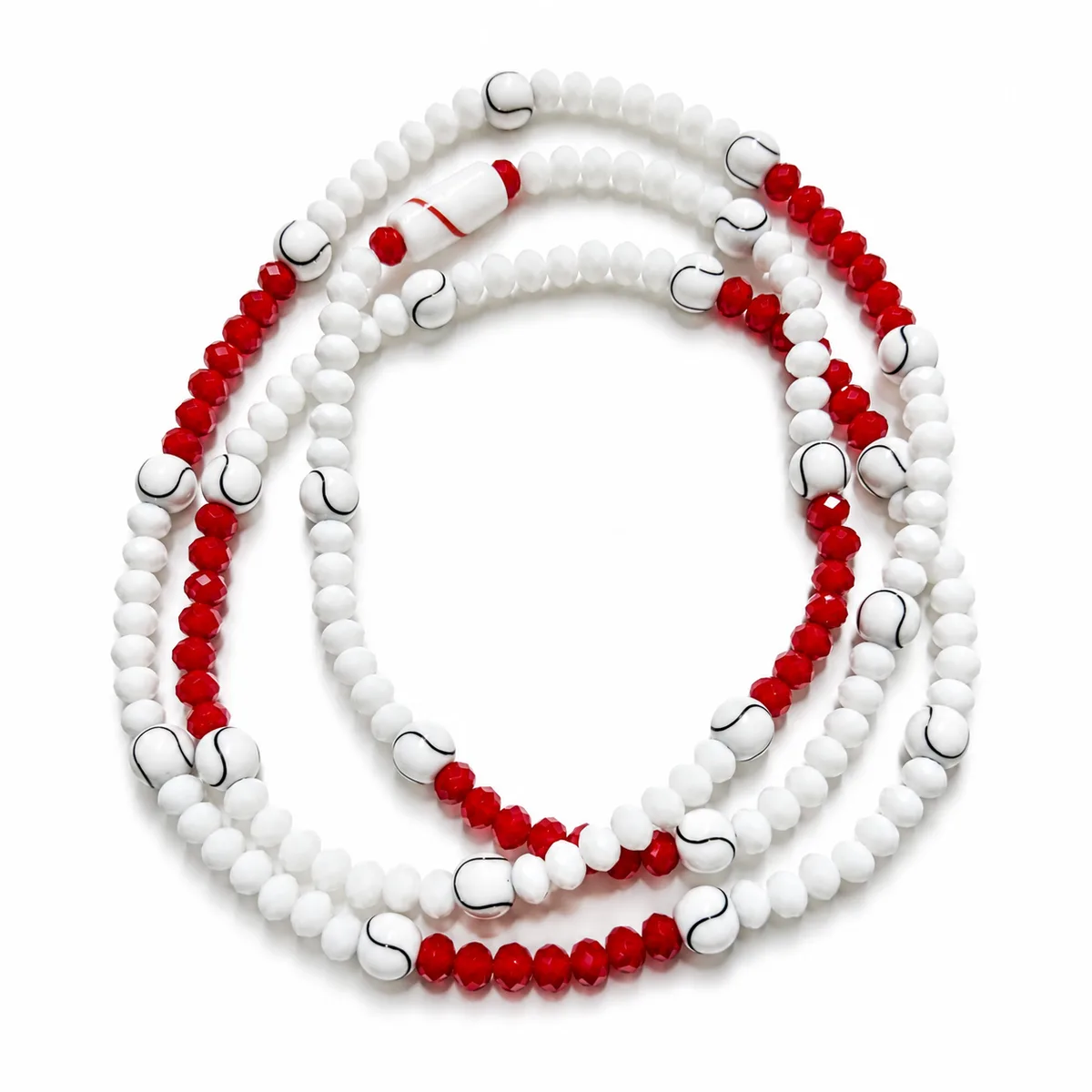 Guia de Cristal Leitoso Branco e Vermelho com Bola e Firma