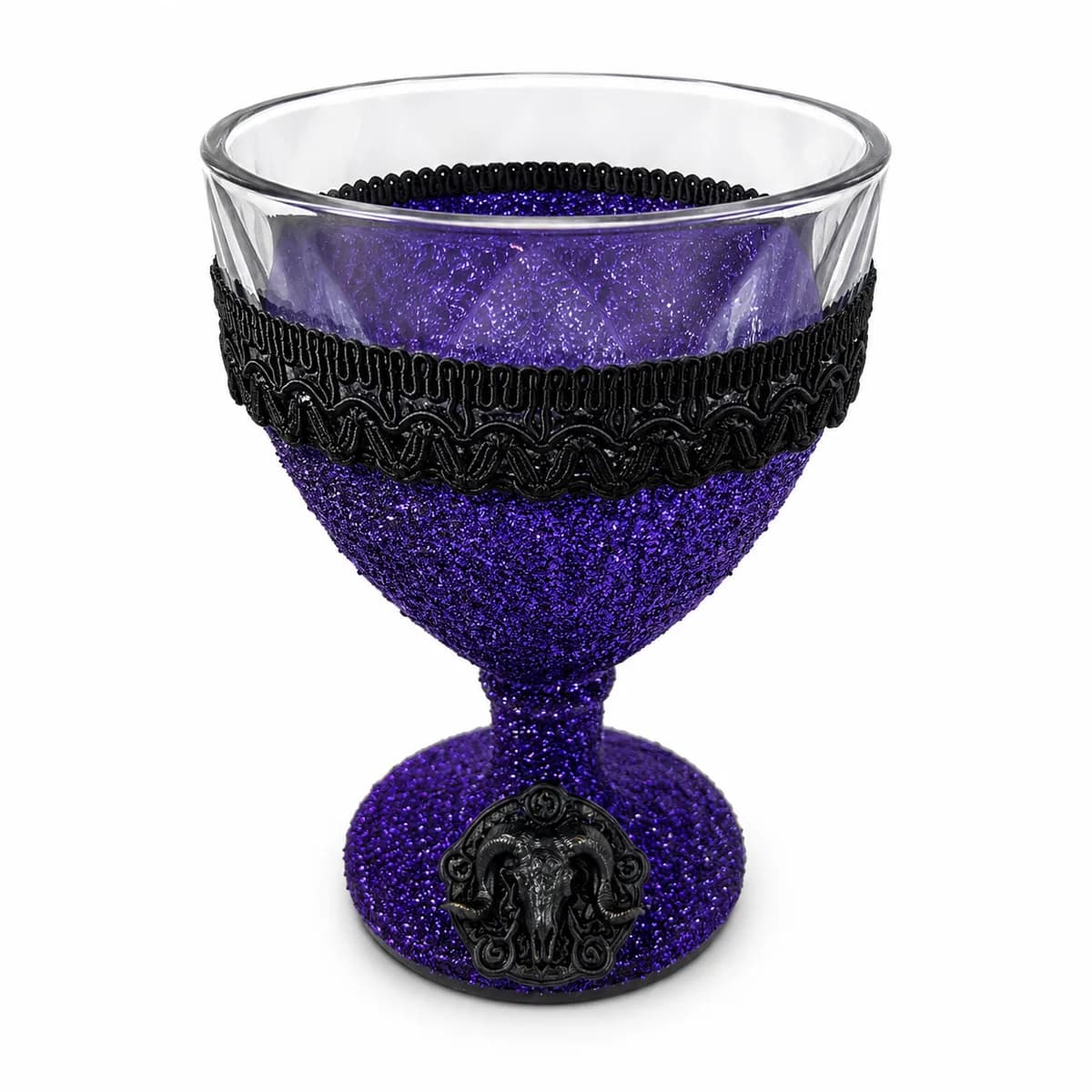 Taça Ornamentada Roxa com Fita Preta e Cabeça de Boi